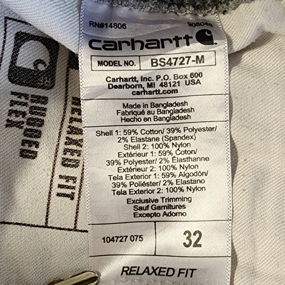 Carhartt Rugged Flex Cargo Work Shorts Gray Mens 32 Relaxed Fit B34727-M - Picture 7 of 9